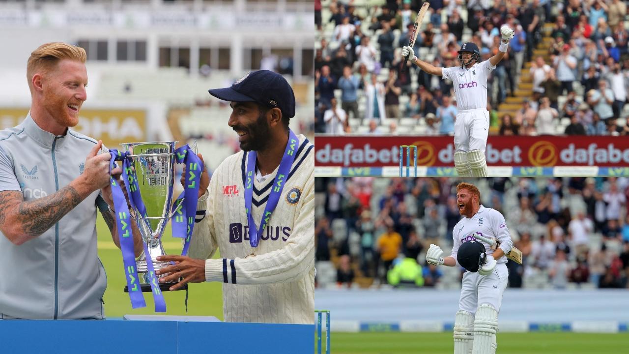 A collage of England vs India 5th Test, Day 5. Pic/ AFP